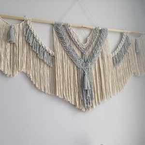 Large macrame wall hanging with grey details, textile wall art, bohemian home decor, wall tapestry, more colors gift