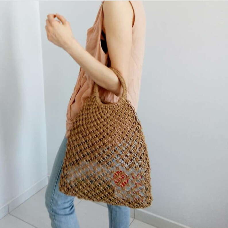 Tote bag aesthetic, macrame stylish hand bag, french market bag, beach bag, gift for her, mid century modern image 5