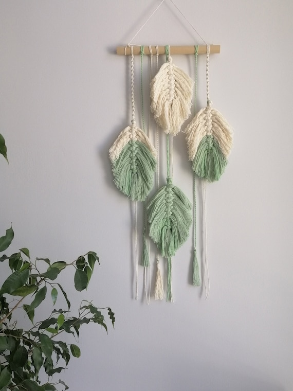 Small Macrame Wall Hanging Feathers Decor Nursery Boho Home Etsy