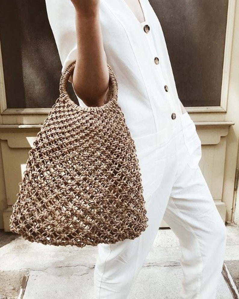 Tote bag aesthetic, macrame stylish hand bag, french market bag, beach bag, gift for her, mid century modern image 1