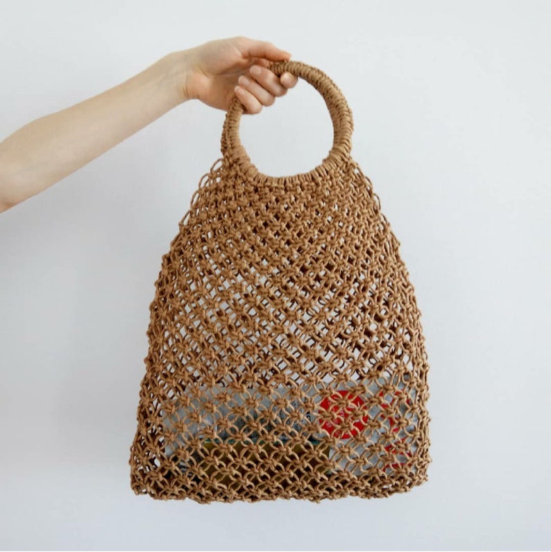 Tote bag aesthetic, macrame stylish hand bag, french market bag, beach bag, gift for her, mid century modern image 4