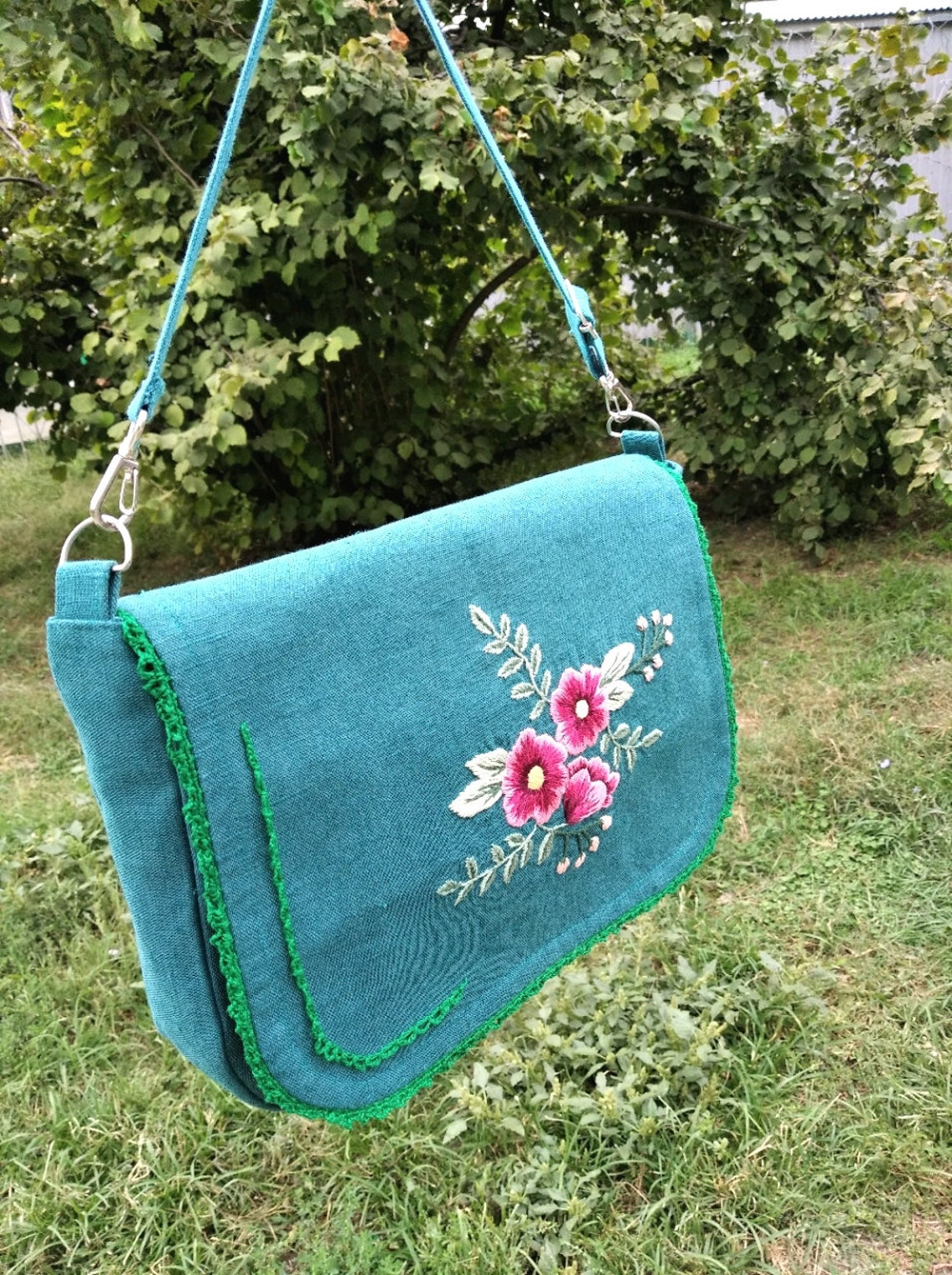 Small fabric Crossbody Bag with Hand Embroidered flowers Etsy