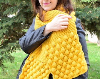 Large Chunky Handknitted Scarf, Virgin Wool Luxury Scarf, Women Hand Knit Scarf, Long Ladies Scarf