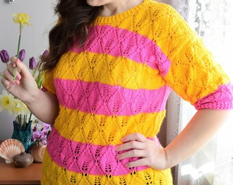 Hand knitted blouse, hand knitted ladies top, elegant women blouse, handmade one of a kind knitted blouse