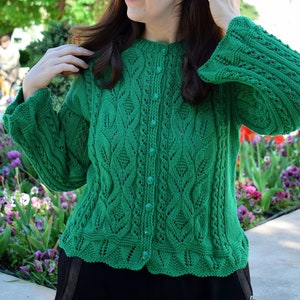Size L, Ready to ship, Hand knit luxury cotton cardigan, handknitted ladies cardigan, one of a kind knitted cardigan, soft cotton cardigan