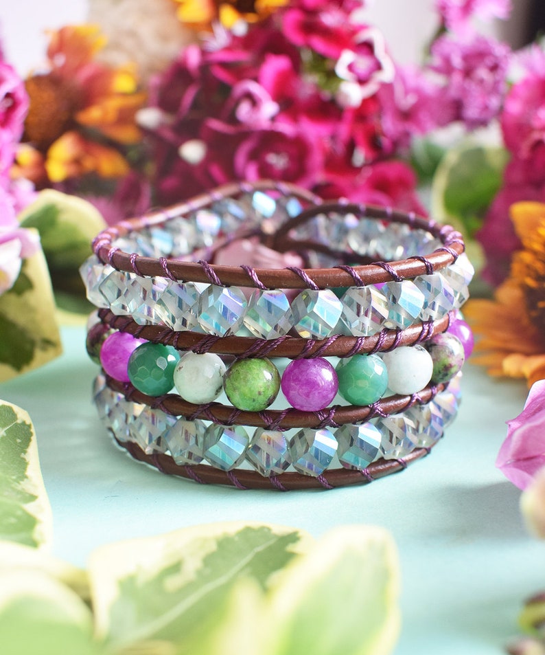 Wrap Bracelet One Of a Kind Triple Row Boho Wrap Cuff Bracelet Leather Jewelry Beaded Leather Bracelet Bohemian Bracelet