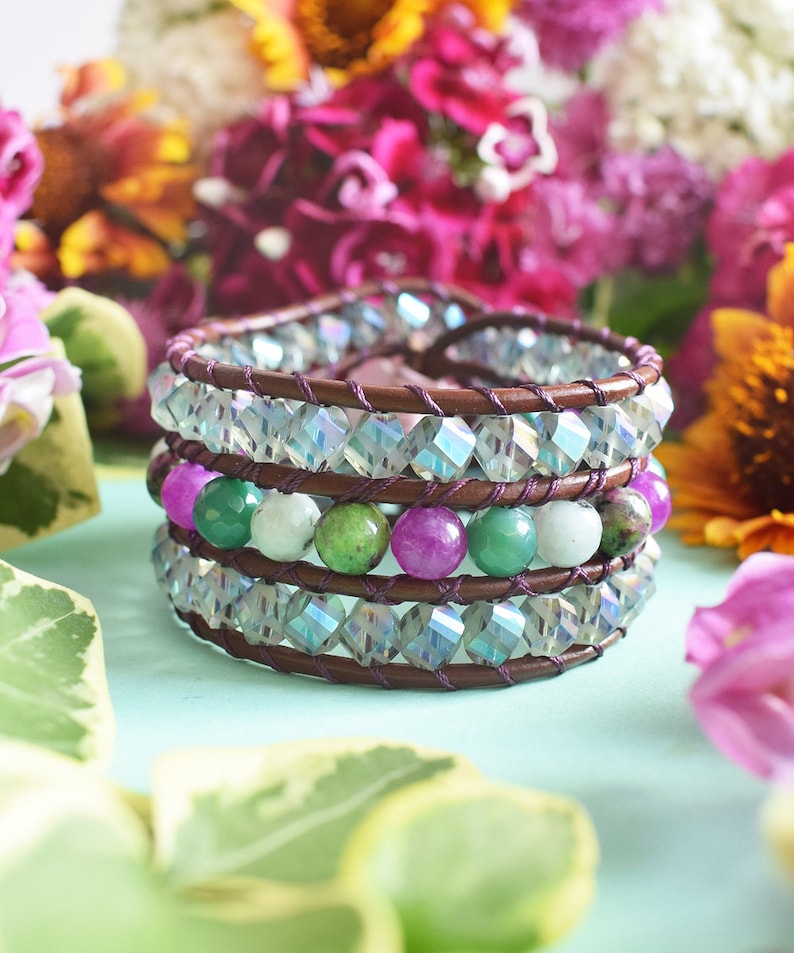 Wrap Bracelet One Of a Kind Triple Row Boho Wrap Cuff Bracelet Leather Jewelry Beaded Leather Bracelet Bohemian Bracelet