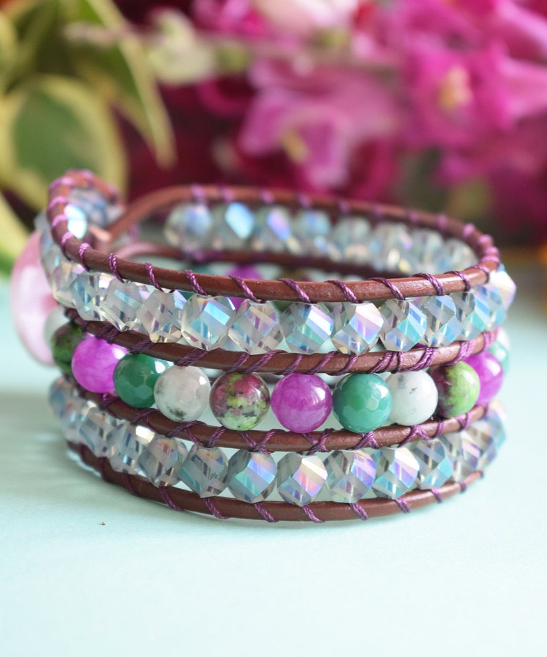Wrap Bracelet One Of a Kind Triple Row Boho Wrap Cuff Bracelet Leather Jewelry Beaded Leather Bracelet Bohemian Bracelet