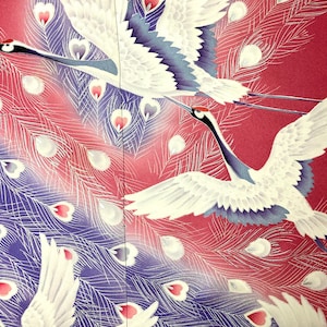 Vintage Japanese SILK Kimono Fabric Panel FURISODE F15-D Double Panel Embroidery