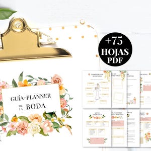 Agenda de Boda imprimible ilustrada con flores |   Planificador PDF en español con checklists de boda | Organizador romántico para novias