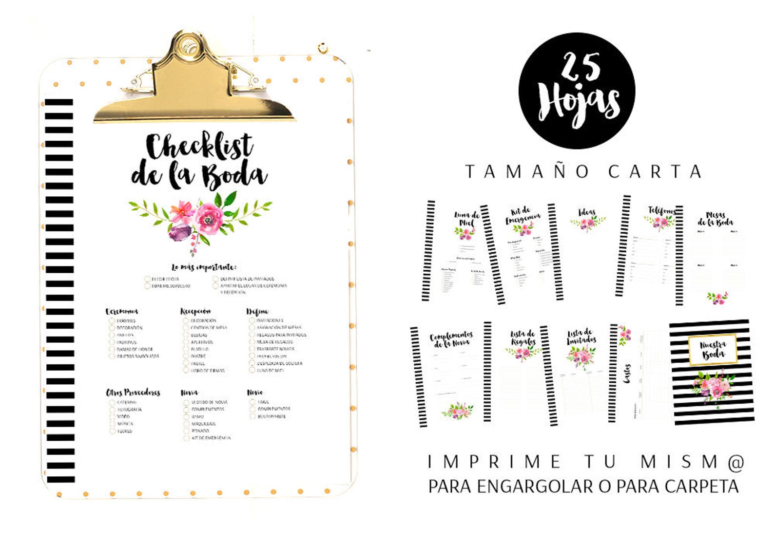 Planificador de Boda descargable, Agenda de Boda para imprimir