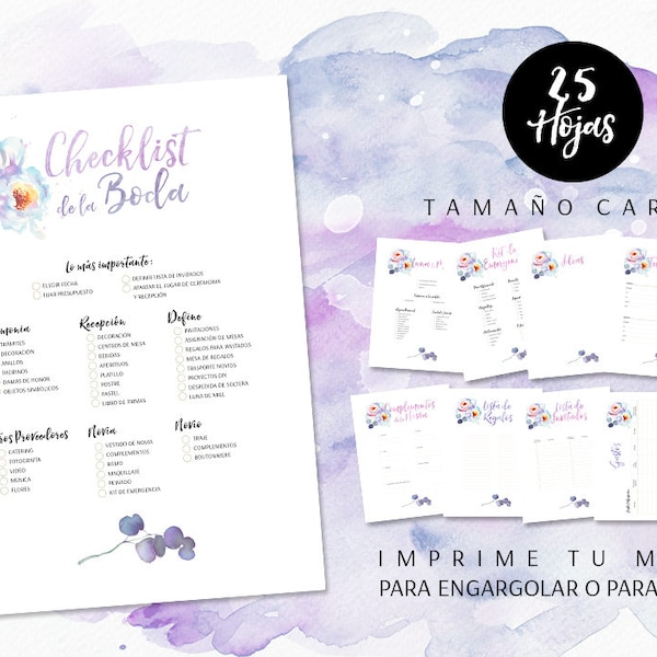 Wedding Planner with Watercolor Flowers, Wedding Agenda to print, Wedding Planner pdf, print, attach or ring folder