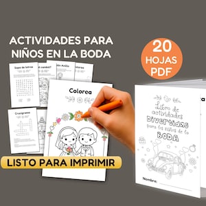 Libro di attività per matrimoni per bambini in spagnolo | Libro da colorare per bambini a tema matrimonio | Stampabile con giochi, sfide, disegni – PDF digitale