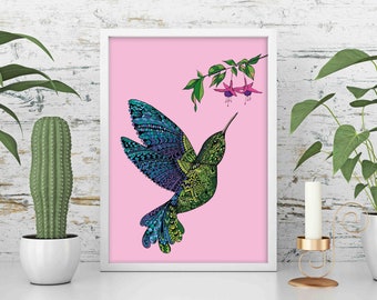 Hummingbird Print UK - Home Decor Prints -  Positive Wall Art - Tropical Bird Art - UK Wedding Gift- Good Luck At Uni