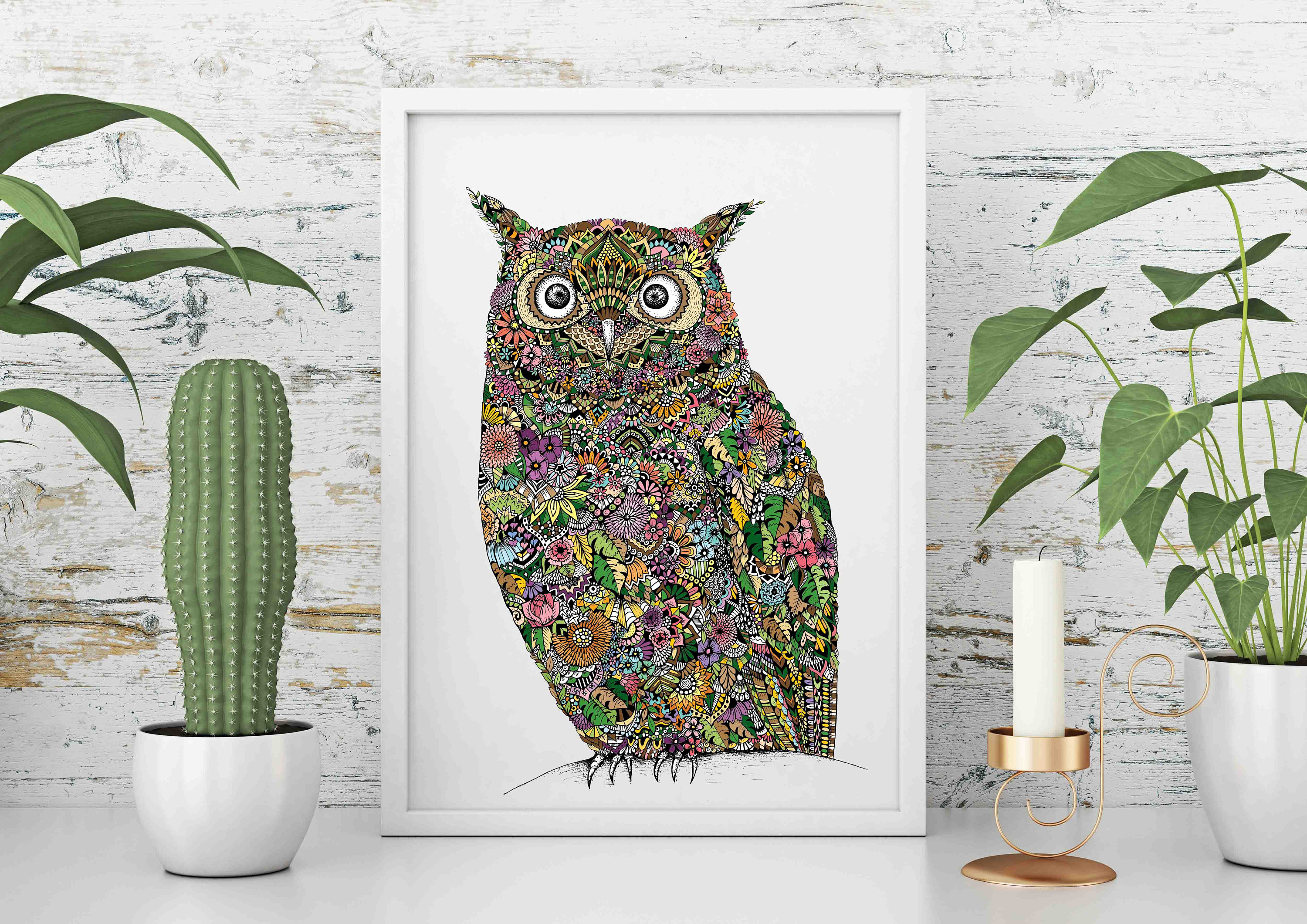 Owl A4 Art Print - Floral Wall Art Ideas - Woodland Creature Poster - Gift For Mum Nan - Mothers Day