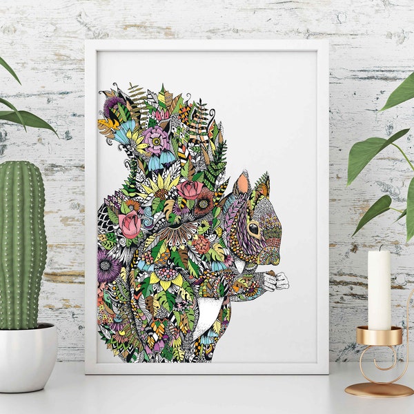 Squirrel A4 Art Print - Home Decor Prints - Woodland Creature Poster - Autumn Home Decor - House Warming Gift