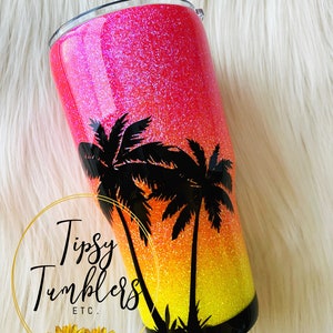Pink/Orange/Yellow Palm Tree Sunset Tumbler