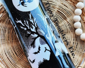 Vaso Noche de Brujas: Bosque Encantado y Luna - Vaso de Halloween con Brillantina