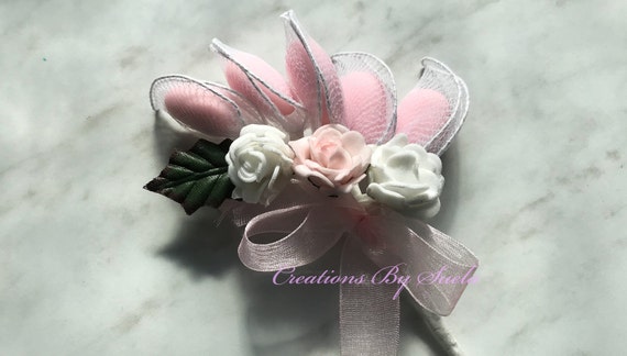 Wedding Buttonhole~Ivory Foam Rose*Galaxy Orchids*Babies Breath