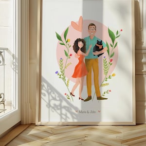 Paar Porträt, Paar Illustration, Hochzeitsgeschenk, Hochzeitsgeschenk, Benutzerdefinierte Paar Porträt, Familien Porträt, personalisierte Porträt, Illustration, Geschenkkarte