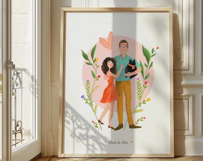 Couple Portrait, Couple illustration, Wedding gift, Custom couple portrait, Family portrait, Personalized portrait, Illustration, Gift Card