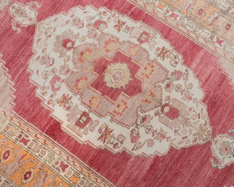 5x8 Vintage Rug, Red Turkish Rug, 5.1 x 8.5 ft, Handmade Rug Wool Rug, Oushak Rug, Boho Rug, Rustic Rug, Made in Turkey Rug, Ethnic Rug 1368 image 8