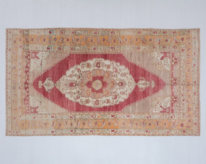 5x8 Vintage Rug, Red Turkish Rug, 5.1 x 8.5 ft, Handmade Rug Wool Rug, Oushak Rug, Boho Rug, Rustic Rug, Made in Turkey Rug, Ethnic Rug 1368 image 2