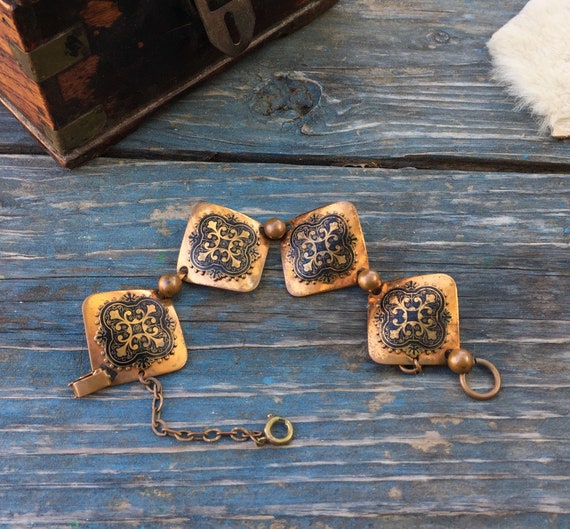 Vintage Medieval Copper Link Shield Bracelet Ename
