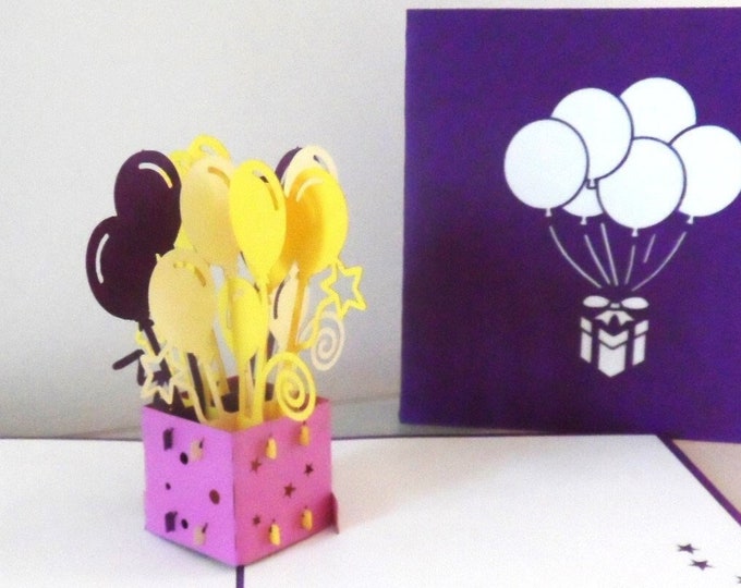 Featured listing image: Celebration Box of Balloons -3D Popup Card  - Thank you - Graduation -Congratulations- Birthday - New Baby -(SKU040)
