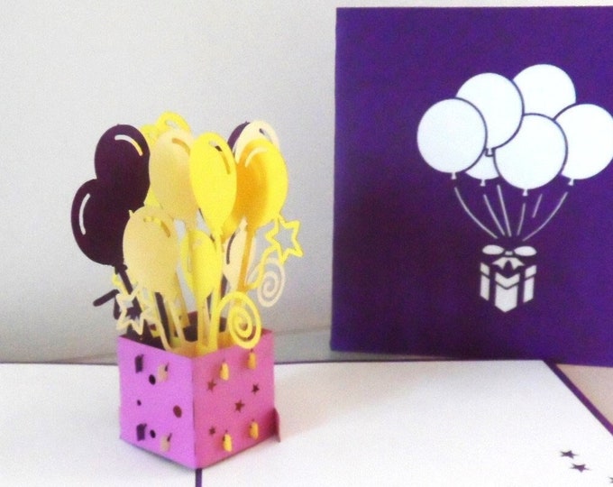 Featured listing image: Celebration Box of Balloons -3D Popup Card -Mothers Day -Graduation -Congratulations- Birthday - New Baby -(SKU040)