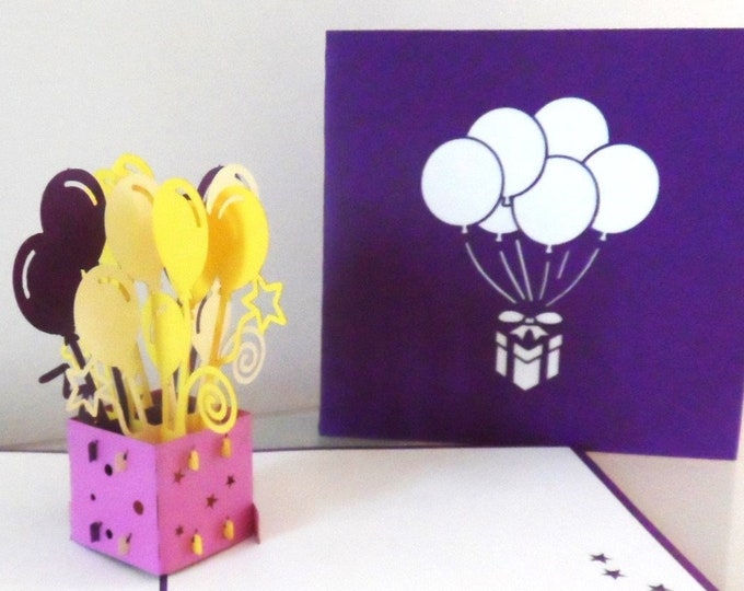 Featured listing image: Celebration Box of Balloons -3D Popup Card -Mothers Day -Graduation -Congratulations- Birthday - New Baby -(SKU040)