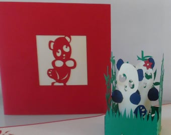 Panda - Panda birthday card - 3D- Pop up Card - Birthday - love - engagement - Children (sku042)