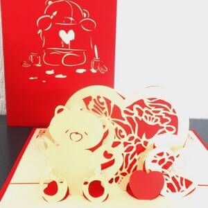 Teddybeer - Harten -3D- Pop-upkaart - Moederdag - Liefde - Verjaardag - Jubileum - Verloving - Bruiloft (SKU 137)