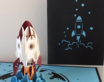 Rocket- Space Travel -3D Pop up Card - Father's day- Birthday- ( sku005a)
