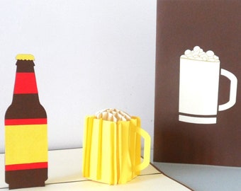 Beer Ale Bottle and Glass -3D -Pop up Card- Fathers day - Birthday- Well Done- Congratulations -Cheers (sku014)