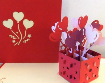 Heart Balloons 3D Pop-Up Card -  Love, Anniversary, Wedding (SKU 050)