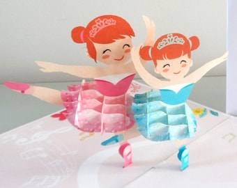 Gorgeous Ballerinas Dancing - 3D pop up card - Birthday - ballet exam (sku023)