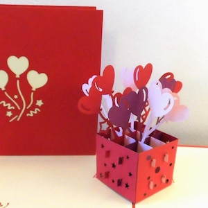 Heart Balloons 3D Pop-Up Card -  Love, Anniversary, Wedding (SKU 050)