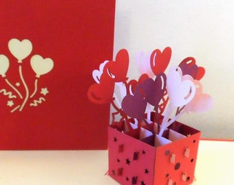 Heart Balloons 3D Pop-Up Card -  Love, Anniversary, Wedding (SKU 050)