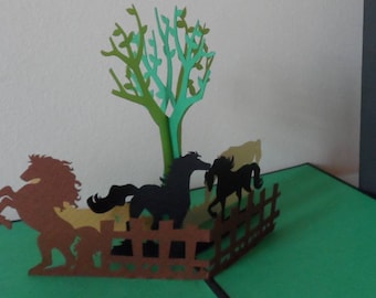 Horses -3d - Pop up Card - Father's day -  Birthday- Well Done- Congratulations- Blank (sku158)