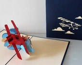 Biplane in the Clouds 3d Pop up Card - blank - retirement- birthday (sku144)