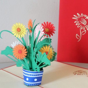 3D Pop Up Karte mit Gänseblümchen - Gute Besserung - Geburtstag (sku165)