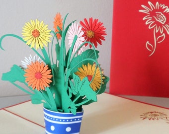 Gerbera -Daisy- Flower- 3D - Pop up Card - Mothers Day Get Well - Birthday (sku165)