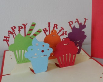 Happy Birthday Cupcakes-3D- Pop up Card (sku010a)