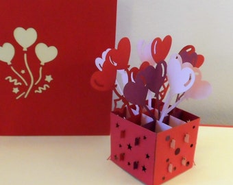 Love -Heart-Balloons - 3D- Pop up Card - I Miss You- Wife - Husband -Engagement - Wedding - Birthday- (sku050)
