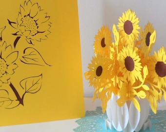 Sunflowers - Sunflower - 3D - Pop up Card - Mothers Day -Birthday - Get Well- (sku072)