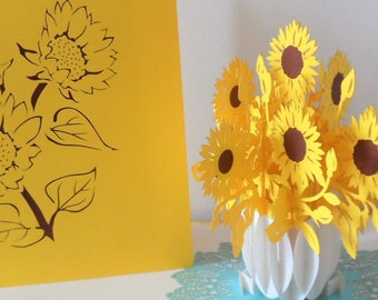 Sunflowers - Sunflower - 3D - Pop up Card  -  Birthday - Get Well- (sku072)
