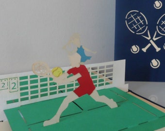 Tennis Match -  3D - Pop up Card -Father's day -  Birthday -Retirement (sku125)