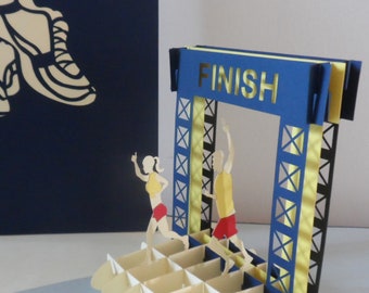 Marathon - Runner- Finish Line - 3D - Pop up Card -good luck - congratulations - happy birthday (sku184)