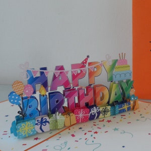 Happy Birthday- Kuchen- Geschenke - Ballons - 3D - Pop Up Karte - Happy Birthday (sku017)